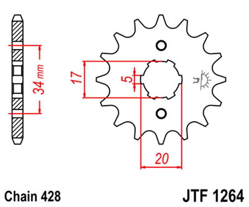 JT   JTF1264.14  Honda CB125F 15-20, CB125R 18-21, CBR125 04-17, GTR150 19-20, CBF125 09-14, XLR125 98-02, XR125L 03-07 JTF1264.14
