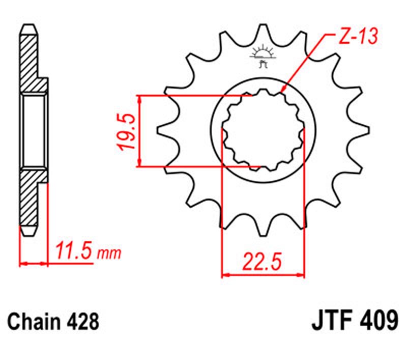 JT   JTF409.14  Suzuki DR-Z125 03-19, DR125 85-00, Kawasaki KLX125 03-06 JTF409.14