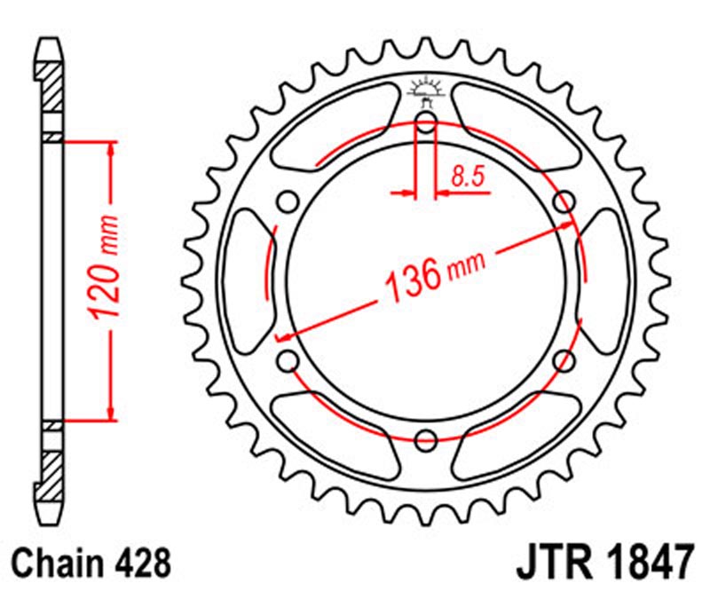 JT   JTR1847.48 Yamaha TZR125 R 93-95, XT250 08-20, XT250 X Serrow, TZR125 R 95-96, TZR125 RR  96-00, FZR400 88-95, TDR125 93-01, FZR250 89- JTR1847.48