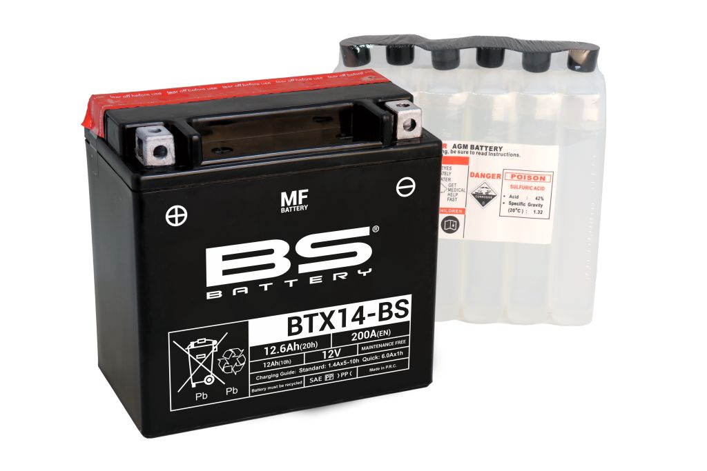 BS-battery BTX14-BS  AGM MF, 12, 12  200 A  150x87x145,  ( +/- ), (YTX14-BS) 300604