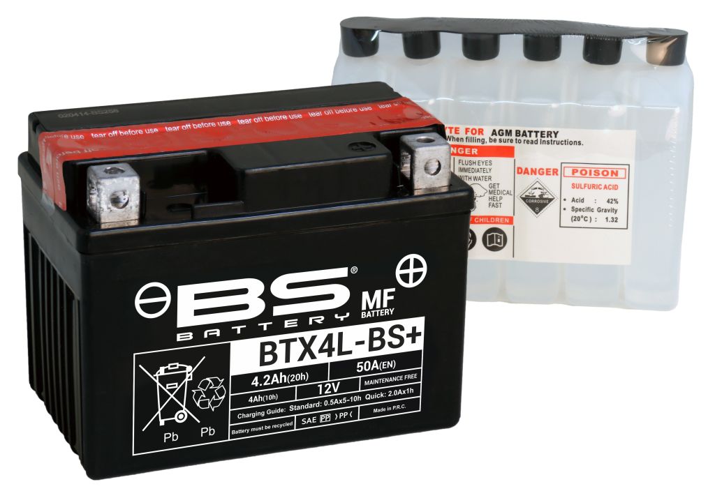 BS-battery BTX4L-BS  AGM MF, 12, 3  50 A  113x70x85,  ( -/+ ), (YTX4L-BS) 300617