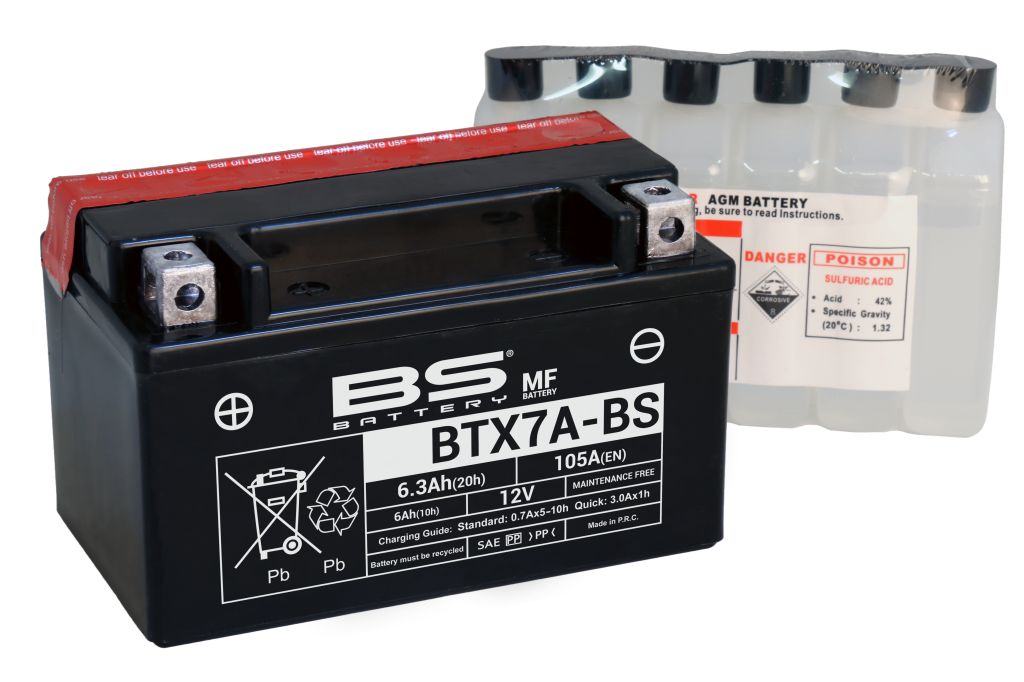 BS-battery BTX7A-BS  AGM MF, 12, 6  105 A  150x87x93,  ( +/- ), (YTX7A-BS) 300619