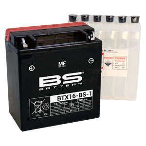 BS-battery BTX16-BS-1  AGM MF, 12, 14.7   150x87x161,  ( +/- ), (YTX16-BS-1)  Suzuki VL1500 Boulevard C90 98-11, VS1400GL Intruder 87-11, ATV LT-A500F QuadMaster	00-01 300623