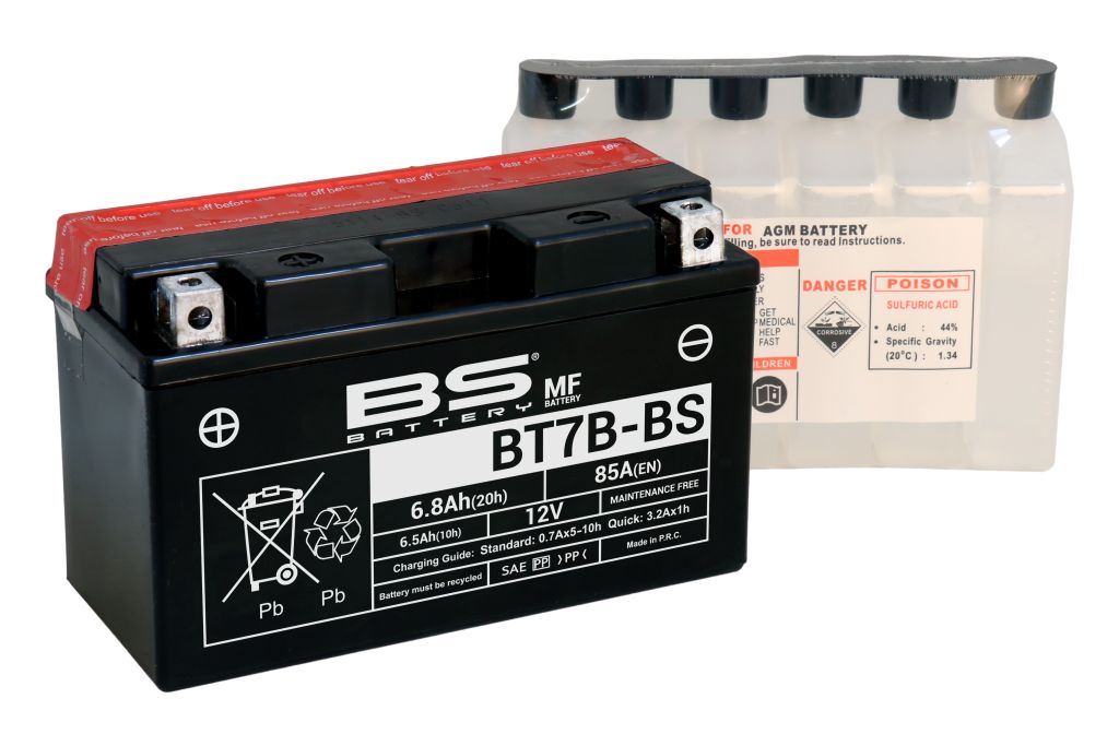 BS-battery BT7B-BS  AGM MF, 12, 6.5  85 A  150x65x93,  ( +/- ), (YT7B-BS) 300626