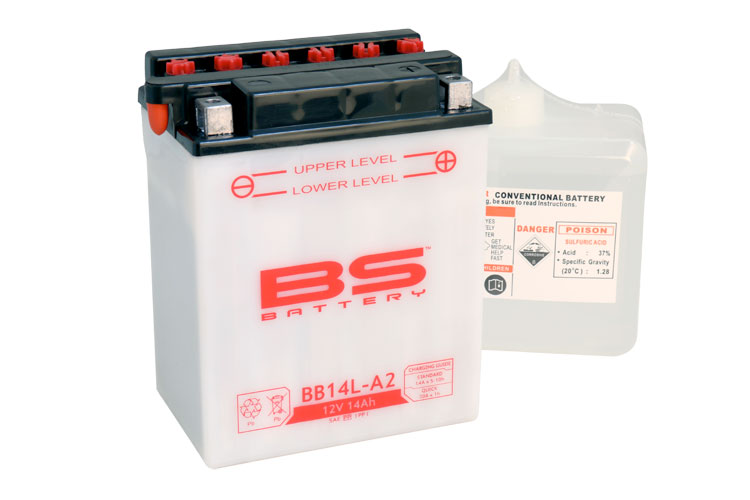 BS-battery BB14L-A2  DRY, 12, 14  165 A 134x89x166,  ( -/+ ), (YB14L-A2) 310569