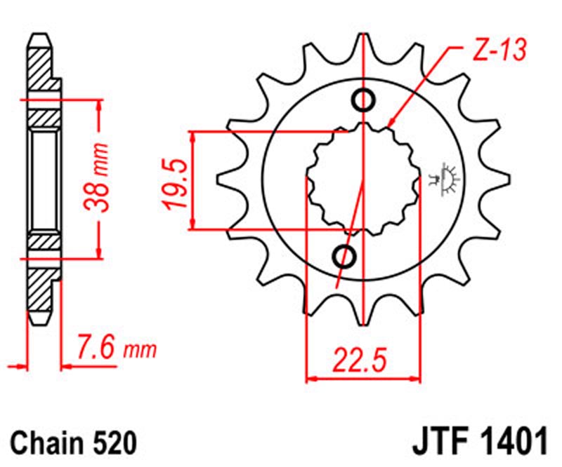 JT   JTF1401.14 ATV Kawasaki KSF400 (KFX400) 03-06, ATV Suzuki LT-Z400 Quadsport 03-12, LT-R450 Quadracer 06-10 JTF1401.14