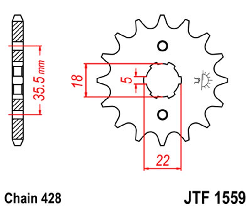 JT   JTF1559.14  Yamaha TW200 89-21, TW225 E 02-07, YS125 17-19, TW125 99-04 JTF1559.14