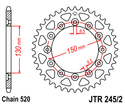 JT   JTR245/2.38 Yamaha WR250 01-20, WR450 10-16, Honda VTR250 98-17, CB250 Hornet 96-07, XR200 84-02, VT250 JTR245/2.38