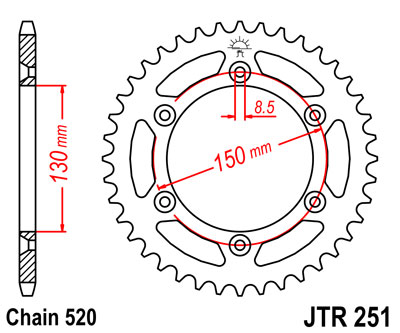JT   JTR251.48 Yamaha WR250 99-20, WR450 03-20, YZ125 99-20, YZ250 01-20, YZ450 03-20, YZ426 00-02, WR400 99-01 JTR251.48