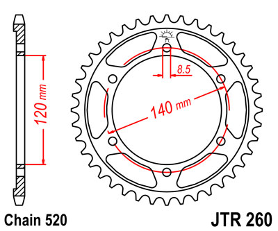 JT   JTR260.38 Honda XL250 R Baja 91, XR250 L  91-96, XL250 84-87 JTR260.38