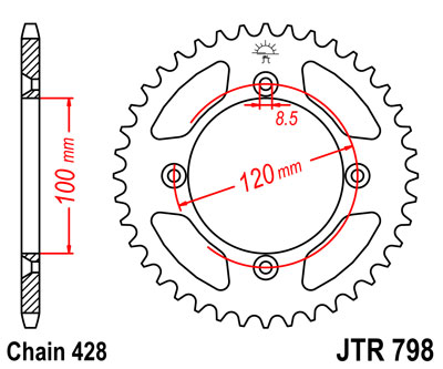 JT   JTR798.52 Yamaha YZ85 02-21, YZ80 93-01, Suzuki RM85 02-19, RM80 83-01 JTR798.52